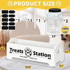 Dog Treat Container Dog Food Storage Container for Countertop, Cat Food Storage Container with 3 Plastic Dog Treat Jar, Dog Food Storage Container for Dog and Cat, White Wooden Dog Food Container