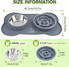 Pecute Slow Feeder Dog Bowls to Slow Down Eating, Dog Slow Feeder Bowl | No-Spill Non-Skid Silicone Mat, Food-Grade Safe Dog Food Bowls Slow Feeder, Stainless Steel Dog Water Bowl for Dogs Cats