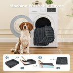 ChiXnuggle Faux Fur Orthopedic Dog Bolster Bed, Waterproof Washable Cover | rectangular dog sofa couch,egg crate foam,non-slip bottom,for extra large dogs,dark grey,41*30*7