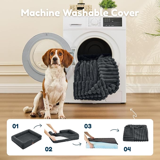 ChiXnuggle Faux Fur Orthopedic Dog Bolster Bed, Waterproof Washable Cover | rectangular dog sofa couch,egg crate foam,non-slip bottom,for small medium dogs,dark grey,30*24*7,puppy bed