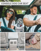 PETSFIT Small Dog Car Seat with Washable Cushion, Soft Pillow, Safety Leash | Dual Seat-rail Hooks with Adjustable Straps Help Reduce Shifting, Console Dog Car Seat for pets Under 8 lbs, Light Grey