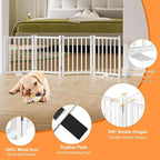 Snughome Short Dog Gate Indoor, 16" High Freestanding Small Dog Door Gates with Support Feet, Expands Up to 48’’ Wide Foldable Pet Gate for Doorway, 4 Panel Folding Pet Door Pet Fence for Puppy, White