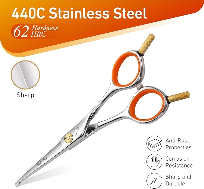 5'' Small Straight Scissors Lightweight Dog and Cat Grooming Scissors with Safety Round Tip JP440C Stainless Steel Sharp Blades for Body Facial Nose Ear and Paw Hair Easy Use
