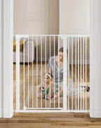 COMOMY 42" Extra Tall Baby Gate for Stairs Doorways, Fits Openings 29.5" to 43.3" Wide, Auto Close Sturdy Safety Dog Gate for House, Pressure Mounted Easy Walk Through Pet Gate with Door, White | Auto Close Sturdy Safety Dog Gate for House, Pressure Mo...