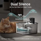 DownyPaws Cat Water Fountain Stainless Steel Wireless Automatic, Metal | Cordless Battery Operated Pet Water Fountain, 101 Oz/3L Water Fountain for Cats Drinking with Motion Sensor
