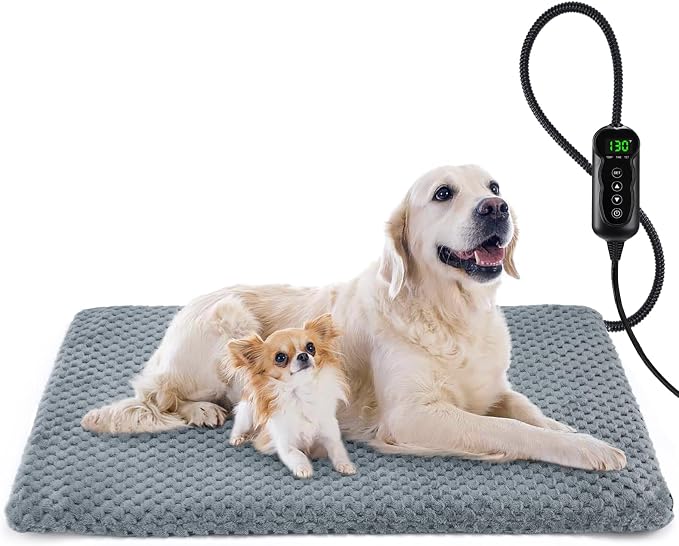 INVENHO Pet Heating Pad, Waterproof Adjustable Temperature Dog Cat Heating Pad with Timer, Indoor Pet Heated Pad for Cats Dogs Electric Pads for Dogs Cats, Pet Heated Pad (L: 35" x 24")