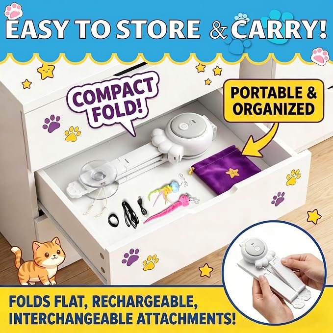 2-in-1 Electric Cat Wand, Rechargeable Auto Toy, Suction & Hanging