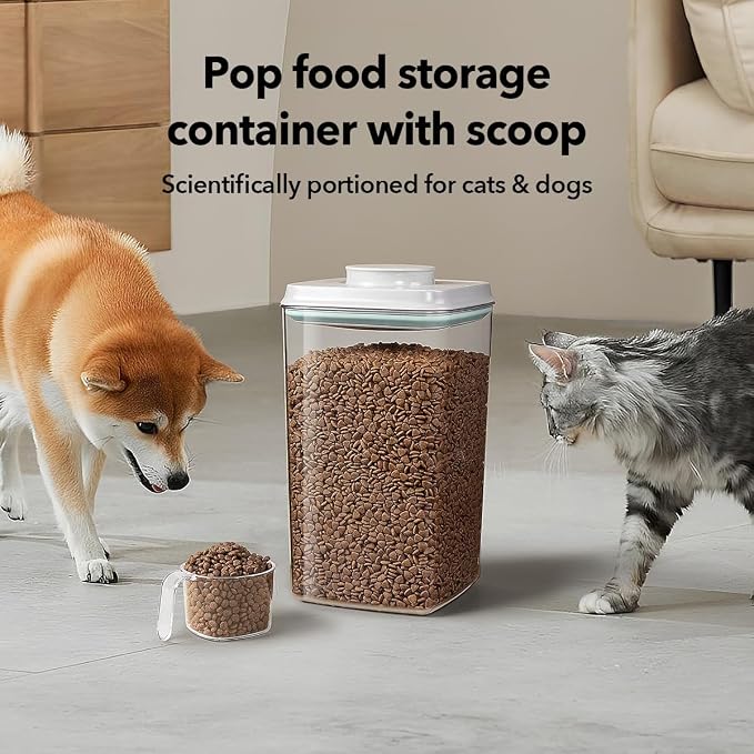 Dog Food Storage Container, 4L/4.2 Qt Airtight Pet Canister with One-Touch Lid, 130ml Scoop, BPA-Free Stackable Clear Kibble Holder for Kibble, Cat Food and Treats