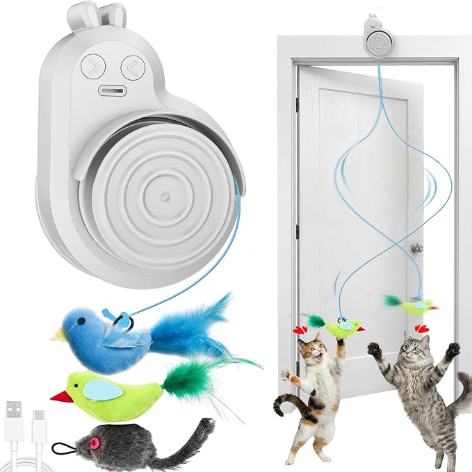 Interactive Cat Toys for Indoor Cats: Automatic Electric Flying Bird Feather & Mouse Wand, Rechargeable Electric Hanging Play Chase Exercise Moving Enrichment Toy for Bored Kittens and Adult Cats | CATPICK Rechargeable Door Frame Hanging Play Chase Exe...