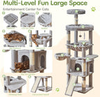 Taoqimiao Cat Tree for Large Cats, 72In Tall Cat Tower, Giant Platform | Widened Cat Condo with Large Scratch Board, 5 Scratching Posts, Metal Frame Hammcock, Cozy Basket, Light Gray, MS045W