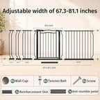 67.3"-81.1" Extra Wide Baby Gate & Dog Gate, Pressure Mounted No Drilling Pet Gate for Doorways & Large Openings, with Walk-Through, Auto-Close & Dual-Direction Swing, Black