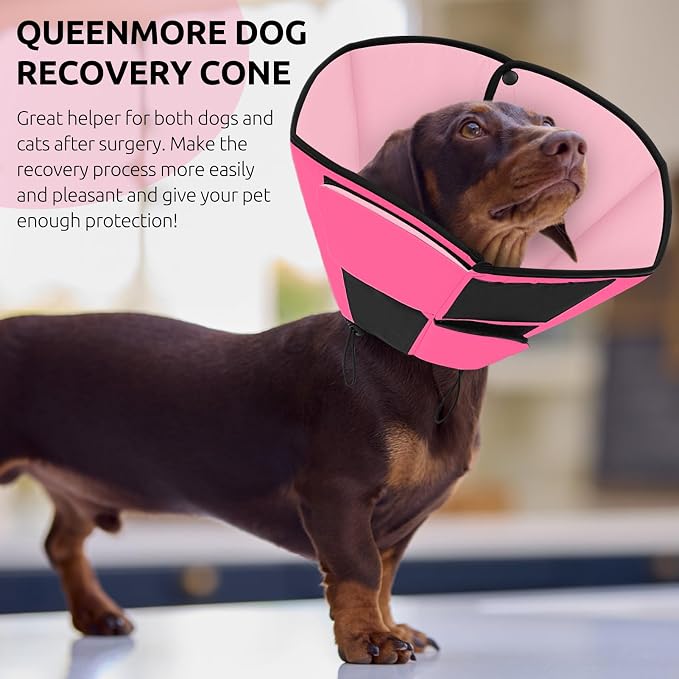 Queenmore Dog Cone XL, Soft Dog Cones for Large Dogs After Surgery, Cone for Dogs to Stop Licking, Elizabethan Collar for Pet, Alternative to Recovery Collar for Large Breeds, Pink XL