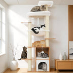 Gitelsnour Modern Cat Tree Tower, 2-Layer Condo & Perch, Big Hammock 102WB | 70.9''Wooden Cat Tower House Large Platform with Safe Guardrail for Indoor Cats Adult, All Sisal Scratching Post, Walnut