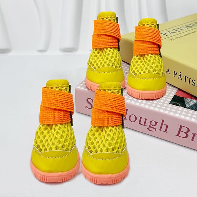 Anti Slip Dog Shoes Paw Protectors for Hardwood Floors,Breathable Puppy Boots with Adjustable Straps for Hot Pavement Beach_4#(Yellow)