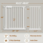 Fairy Baby 43.5-48 Inch Extra Wide Easy Step Safety Gates for Doorways | Extra Wide Pet Gate for Dogs Puppy, Pressure Mounted No Drill Auto Close Baby Gates, One-Hand Operation, White