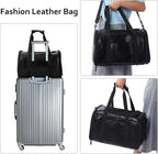 Lasaviin Fashion Leather Dog Carrier Cat Carrier Airline Approved Pet Carrier for Small Medium Dogs Cats Under 15Lbs, Collapsible Soft Sided Travel Puppy Carrier