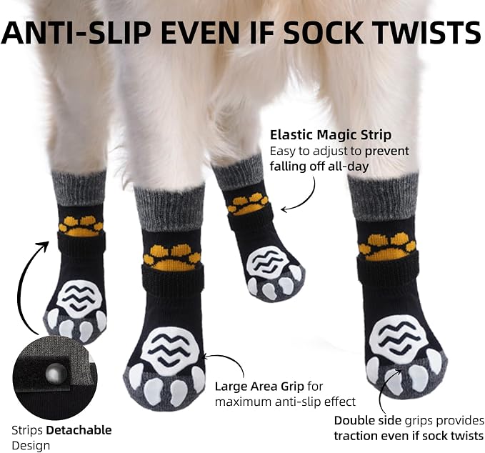 PUPTECK Anti Slip Dog Socks with Double Grippers for Hardwood Floors, Shoes for Hot/Cold Pavement, Boots & Paws Protectors to Prevent Licking, Traction Booties for Senior Small Large Dogs