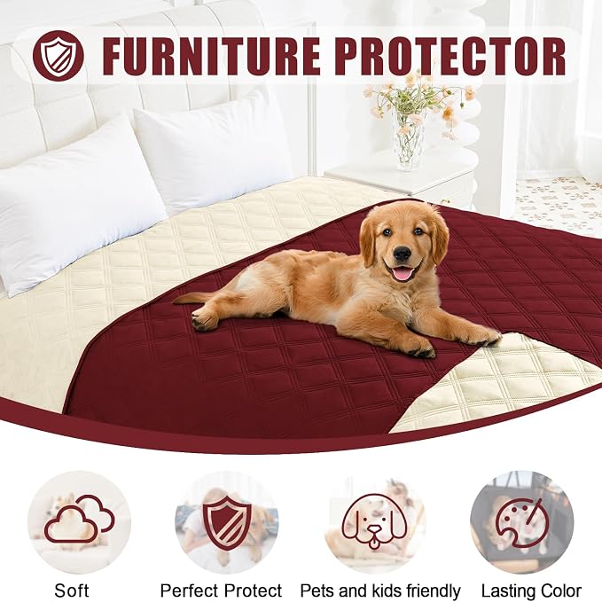 Smiry Waterproof Dog Bed Cover, Reversible Pet Blanket for Sofa Couch | Soft Washable Dog Blanket, Leakproof Couch Cover for Dogs Cats & Furniture Protection, 40x80, Wine Red/Beige