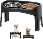 IRIS USA Elevated Dog Bowls, Dual Height 4.63" or 12.25" Made in USA, Black | Includes 2 Stainless Steel Bowls (64oz), Spill Guard, Height Adjustable, Non-Slip Feeder, Helps Reduce Neck Strain