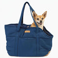 Plush Dog Purse Carrier for Small Dogs, Soft Dog Tote Bag with Safety Harness Clip, Cozy Pet Carrier for Dogs Under 15 lbs, Comfortable Dog Shoulder Carrier for Travel, Dark Blue