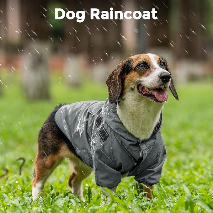 JoyDaog Dog Raincoat with Hood, Waterproof Dog Rain Jacket for Large Dogs | Waterproof dog rain jacket with hood and pockets for rainy walks, outdoor activities and everyday protection,Grey L