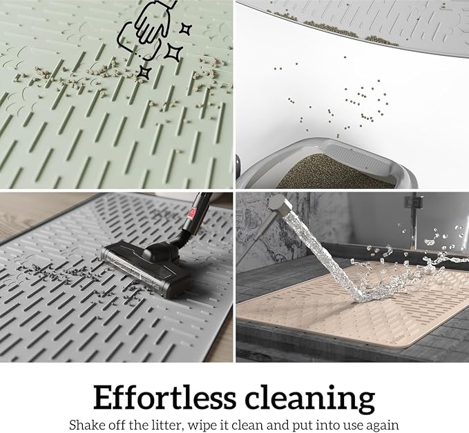 Large Cat Litter Mat, 31.5x23.6 Silicone Trapping Mat Ash Grey | for Kitty Litter Box, Easy Clean, BPA Free Rubber, Center Litter Collection, Easy Pour-Back, Waterproof, Odor-Resistant