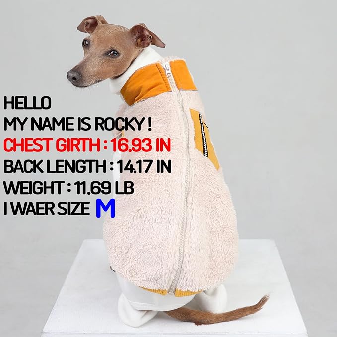 D Doggy Star Italian Greyhound Warm Fleece Zip-up Sweater Jacket Outfit Clothes Whippet for Dog Coat (2XL,Zipup Mustard)