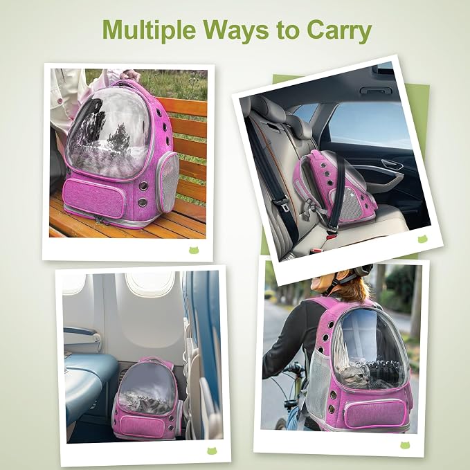 Cawypety Expandable Cat Backpack Large Space Cat Bubble Backpack Carrier | Pink, for Carrying Cats Pets and Small Dogs, Airline-Approved, for Travel Hiking Walking Car, Transparent Window, Breathable
