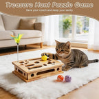 Cat Scratch Puzzle Enrichment Box for Indoor, with 3 Balls & 1 Wand | Integrated Cat Nail File Scratcher with Sandpaper Liner - Stress Free Alternative to Clippers & Grinders for Indoor Cats (L)