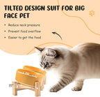 SPUNKYJUNKY 15° Slanted Ceramic Dog and Cat Bowl with Wooden Stand, Tilted Bulldog Food and Water Bowl No Slip Non-Spill for Cats Medium Dogs Big Face Pets 13.5 OZ (1.7 Cups, Yellow × 2)