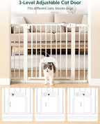 Babelio 36" Tall Baby Gate with Cat Door, CatPrivilege III, 29-43" | Auto-Close, Pressure Mounted, Double Lock, Easy Walk Thru Safety Gate with Pet Door for Stairs, Doorways and House, White