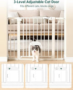 Babelio Baby Gate with Adjustable Cat Door, CatPrivilege III, 29-43" | Auto-Close, Pressure Mounted with No Drilling, Dual Lock Safety Gates For Stairs, Doorways and House, Easy Walk Thru, White