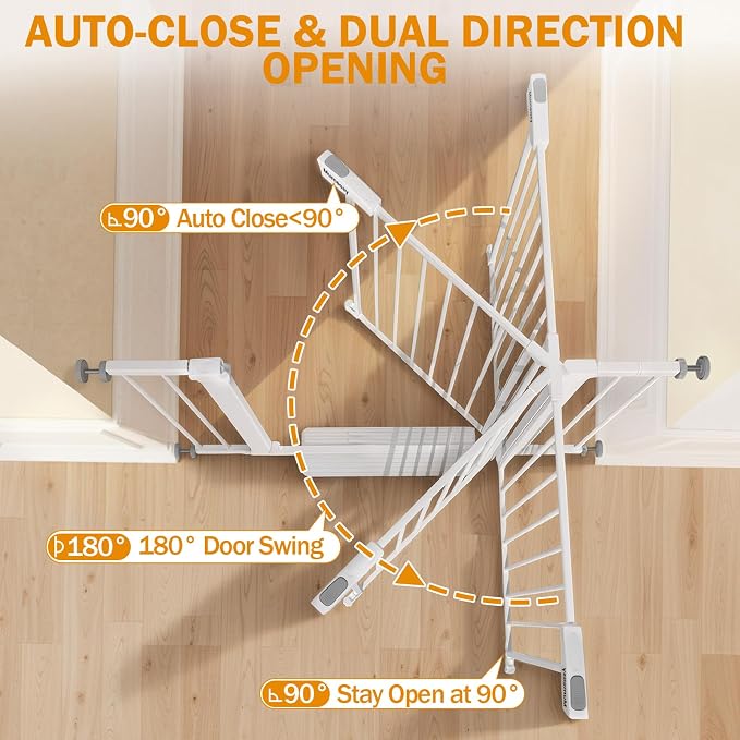 Mumeasy 29.7-43" Baby Gate, Adjustable Safety Gate for Stairs & Doorways | No drill installation, auto close door, one hand operation, adjustable width, for dogs pets babies toddlers