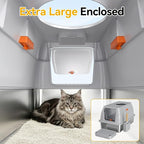 XL Enclosed Stainless Steel Litter Box with Lid, Light Gray | covered, High Sided, Rustproof & Leak Proof, Easy Clean, Odor Control, Includes Scoop & Step