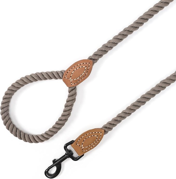 Mile High Life Dog Leash Braided Cotton Rope with Leather-Reinforced Ends | Rust-proof 360° swivel clasp, Heavy-duty for medium/large breeds. Great for weddings, daily walks (5 FT, 1/2", Camel)