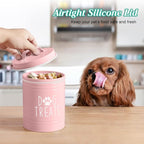 OUTNILI Pink Small Dog Treat Container Airtight - 6" Tall X 4.9" Round Pink Dog Treat Jar for Kitchen Counter - Rustic Treat Storage Canister for Dogs, Cats, Small Animals - Gifts for Pet Owners