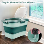 Rice Storage Containers, Collapsible 20 to 30Lbs Food Storage Bin Dispenser with Rolling Wheel and Clear Airtight Lid, BPA Free Flour, Sugar, Cereal and Dog Cat Pet food Containers
