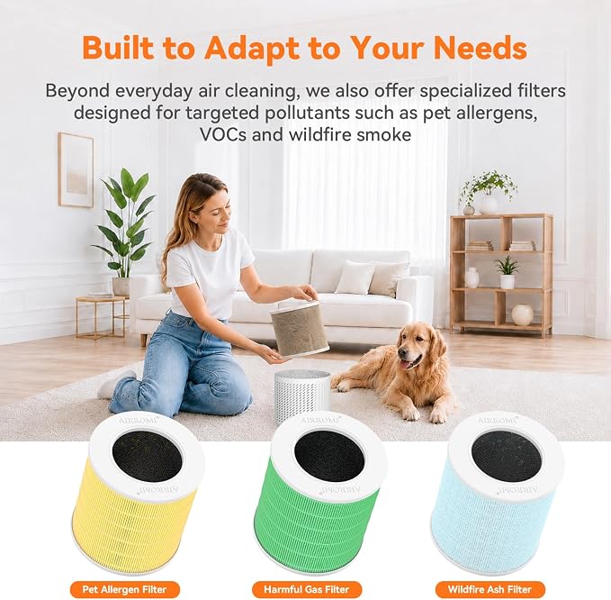 AIRROMI HEPA Air Purifier for Bedroom&Home,Pet Air Purifier for Home Pets,Removes Pet Odor,Cat Litter Smell,Dust,Smoke&Allergies,Quiet Room Air Purifier with Scents,360°Air Cleaner,A2005 White