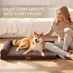 Patas Lague Orthopedic Extra Large Dog Bed Pet Sofa Beds 56''X40''Brown | L Bolster Egg-Crate Foam Dog Couch For Large Sized Dogs, Waterproof Removable Washable Cover, Pet Mat with Nonskid Bottom