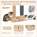 Cat Scratching Post with Bed, 4-in-1 Small Cat Tree Tower | Sisal Scratcher, Elevated Washable Bed, Track Ball Toy, Built-in Self-Groomer