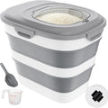 Rice Storage Container, 20 to 50Lbs Collapsible Airtight Rice Container, 30 Lbs Dog Food Storage Container with Wheels, Cup and Scoop, Food Dispenser Bin for Flour, Cereal, Flour, Cat, Bird, Pet