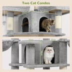 Globlazer Big Cat Tower for Indoor Cats, 68 inch Cat Tower for Multiple Adult Cats XL Cat Tree with Scratching Post, 3 Perches, 2 Condos, 2 Basket, Removable Pet Bed, F68B, Light Grey
