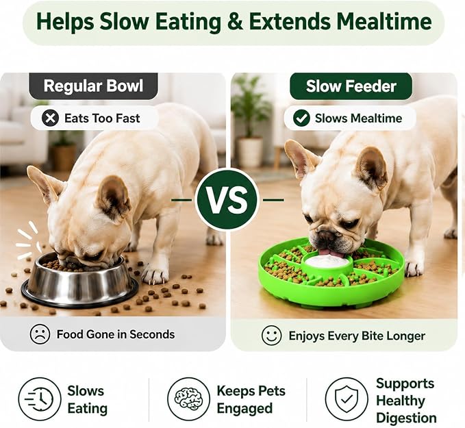 Slow Feeder Dog Bowl Silicone Suction Cup Anti Spill Dogs Cats Light Green