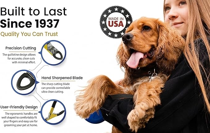 Deluxe Dog Nail Clippers for Large Dogs - Professional USA-Made Guillotine Trimmer - Heavy Duty Steel, Yellow