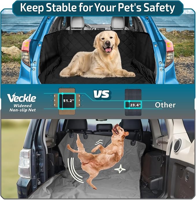 Veckle SUV Cargo Liner for Dogs - Trunk Cover with Bumper Flap Protector | Waterproof Pet Cargo Cover with Side Flaps, Dog Car Seat Cover with Non-Slip Trunk Mat, Prevents Scratches Pet Hair Mud Dirt