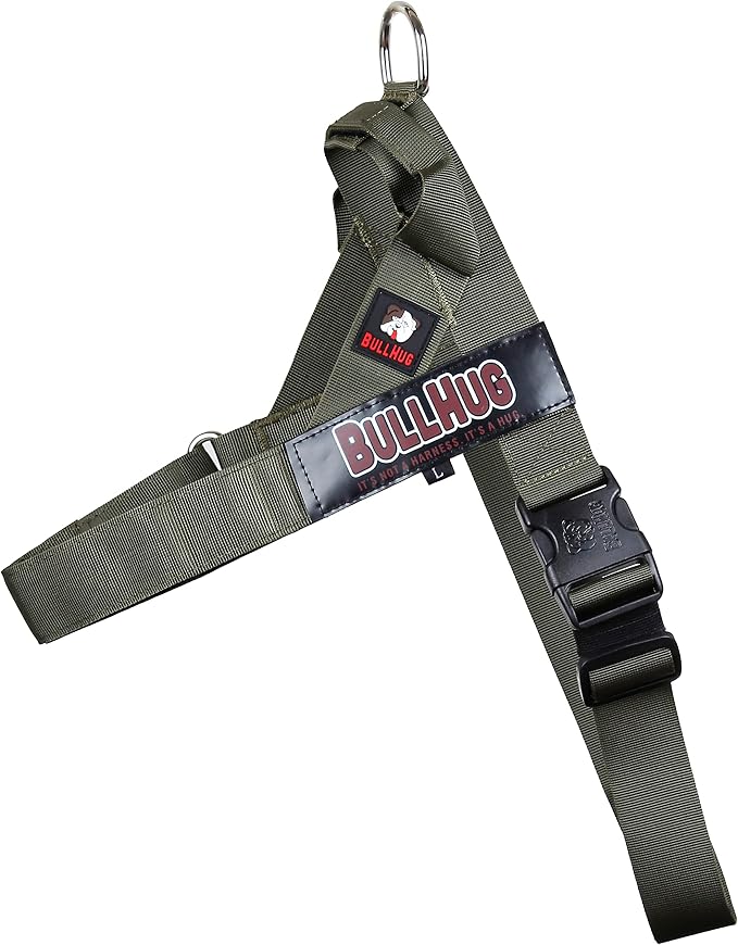 BULLHUG Adjustable Dog Harness– No Pull, No Choke – for English Bulldogs, French Bulldogs, Pugs & Broad-Chested Breeds – Easy, Safe Walks (Olive Green, Small)