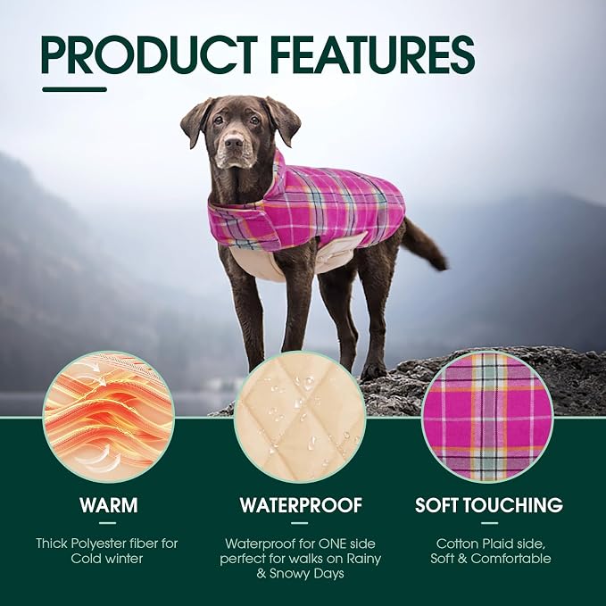 Kuoser Waterproof Dog Coat, Reversible Dog Jacket for Small Dogs, Rose S | Adjustable Durable Doggie Winter Coat Warm Cozy Puppy Cold Weather Apparel from Small to Large Breed