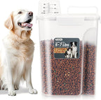 Dog Cat Food Storage Container with Cup (White, 5L) | Pet Food Pourable Container Airtight with Large Spout, BPA-Free Plastic Food Dispenser for Pet Food, Bird Seed, Rice, Flour