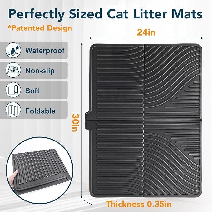 UPSKY Large Cat Litter Mat 31" x 24 Waterproof and Washable, Soft on Paws | Litter Catcher Pad, Cat Litter Trapping Mat, Scatter Control, Fits Most Litter Boxes, Use for Dogs & Cats, Black