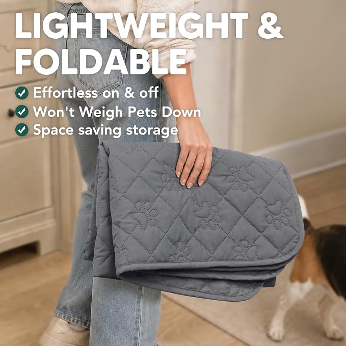 PAWFINITY Waterproof Couch Covers for Dogs, Pet Blanket for Sofa Washable | Paw Print Quilted, Hair Resistant, Anti Cat Scratch, Washable Furniture Protector for 3 Seat Sofa and Bed, 30x90 Inch, Grey